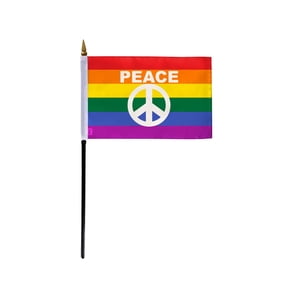 AGAS Small Rainbow Peace Sign Pride Flag 4x6 inch Flag on a 11 inch Plastic Stick - Sewn Edges Fade Resistant Polyester - Peace Symbol Pride Handheld Flag