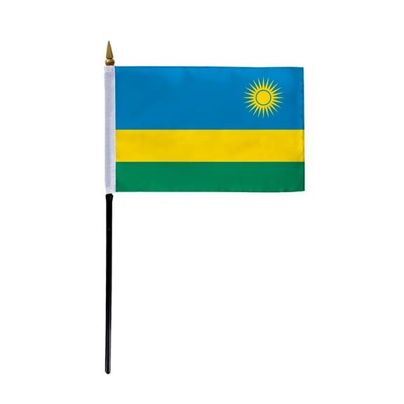 AGAS Small Rwanda Flag 4x6 inch - 11 inch Plastic Pole Polyester Fabric Stitched Edges Rwandan Hand Held Mini Small Stick Flags
