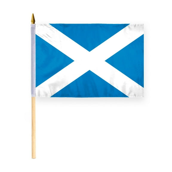 AGAS Small Scotland Flag 12x18 inch - 24 inch Wood Pole Polyester Fabric Double Stitched Handheld Mini Scottish Flag on Stick
