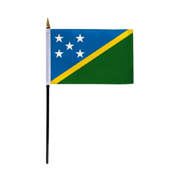 AGAS Small Solomon Islands Flag 4x6 inch - 11 inch Plastic Pole Polyester Fabric Stitched Edges Solomon Islands Hand Held Mini Small Stick Flags