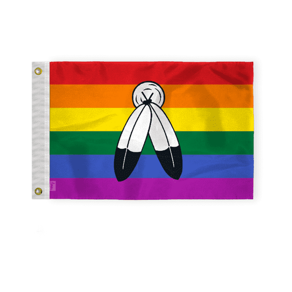 AGAS Small Two-Spirit Rainbow Boat Nautical Flag 12x18 Inch - Double Sided Printed 200D Nylon - Brass Grommets Fade Proof Vivid Colors - Small Twospirit flag for Bike Car