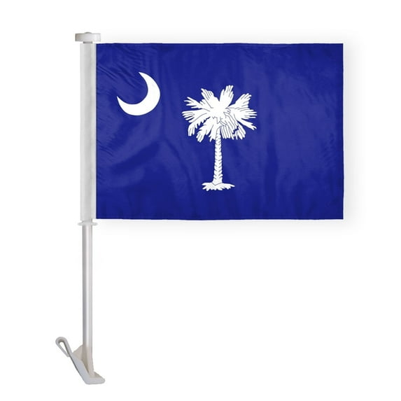 AGAS South Carolina State Car Window Flag 10.5x15 inch - Double Side Printed Knitted Polyester - 19 Inch White Plastic Unbreakable Pole Tough South Carolina Car Flag
