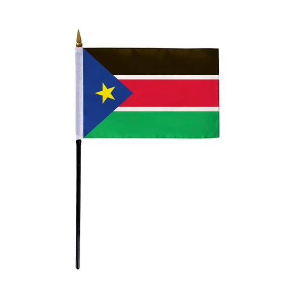 AGAS South Sudan Flag 4x6 inch - 11" Plastic Pole 100% Polyester Stitched Edges South Sudanese Mini Flag on a Stick
