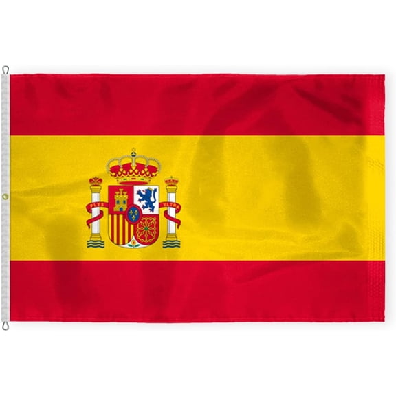 AGAS Spain Flag 8x12 ft - Outdoor 200D Nylon - 6 Needle Lock Stitched Fly Hem - Canvas Header - Rope Thimble & 1 Brass Grommet - Fade Proof - Large Size Spanish Flag