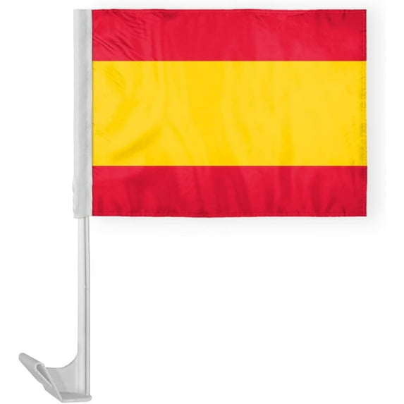 AGAS Spain No Seal Car Flag 12x16 inch Polyester Fabric Double Stitched 17 Inch White Plastic Flexible Pole High Visibility Spanish Car Flag