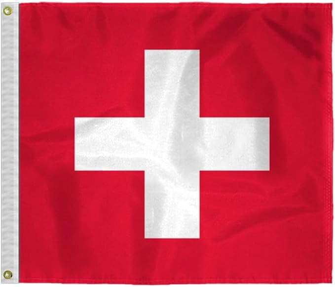 AGAS Square Switzerland Swiss Flag 3' x 3' Ft Outdoor, Swiss Cross, Heavy Duty 200D Nylon Swiss National Country Flags with 4 Stitch Hemming/Brass Grommets