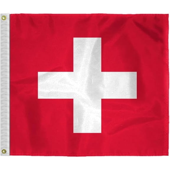 AGAS Square Switzerland Swiss Flag 3' x 3' Ft Outdoor, Swiss Cross, Heavy Duty 200D Nylon Swiss National Country Flags with 4 Stitch Hemming/Brass Grommets