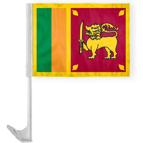 AGAS Sri Lanka Car Flag 12x16 inch Polyester Fabric Double Stitched 17 Inch White Plastic Flexible Pole High Visibility Sri Lankan Car Flag