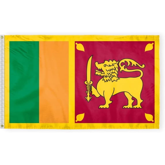 AGAS Sri Lanka Flag 3x5 ft 200D Nylon Fabric Double Stitched Canvas Header Brass Grommets Fade Resistant & Vivid Colors Can be Hung on Flagpole Outside or Indoors on a Wall