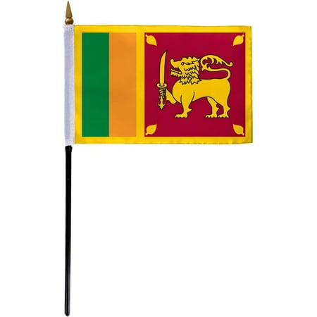 AGAS Sri Lanka Flag 4x6 inch - 11" Plastic Pole 100% Outdoor Polyester Stitched Edges Sri Lankan Mini Flag on a Stick