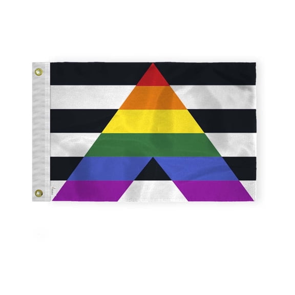 AGAS Straight Ally Rainbow Boat Nautical Flag 12x18 Inch - Printed 200D Nylon - Brass Grommets Fade Proof Vivid Colors - Small Straight Ally Pride flag for Bike Car