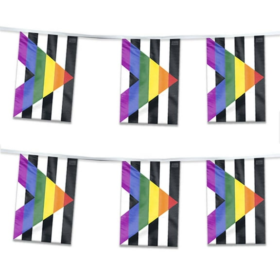 AGAS Straight Ally Rainbow Streamers for Party 60 Ft long - Printed Single Sided on Polyester Fabric - Stitched Edges - Straight Alliance Pride Party Decoration with String