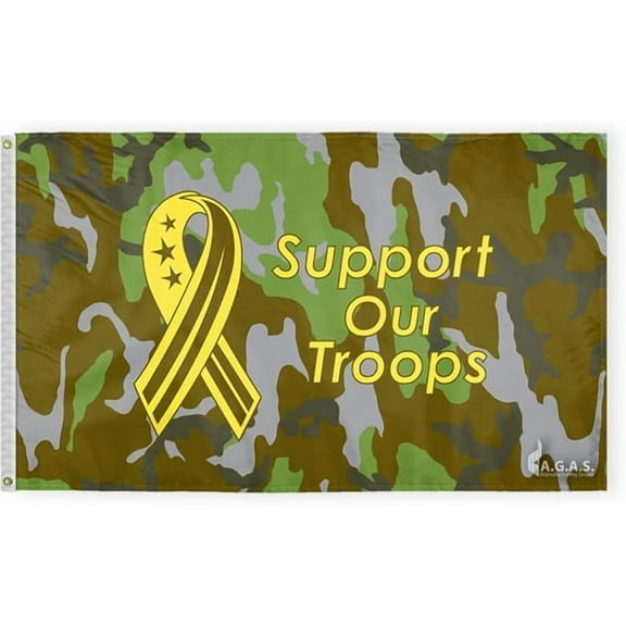 AGAS Support Our Troops Camouflage Flag - 2x3 Ft - Printed Single Sided Durable Nylon Indoor U.S Military Flag