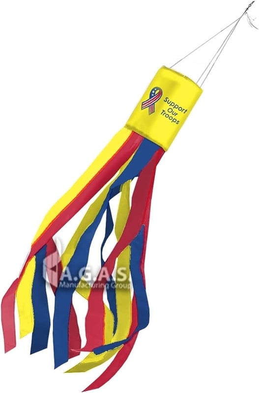 AGAS Support Our Troops 60 inch Windsock Printed Single Sided on Outdoor Heavy Duty Nylon - Hanging Decoration Windsocks for Yard Yellow Ribbon Yard Décor