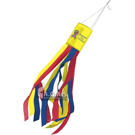 AGAS Support Our Troops 60 inch Windsock Printed Single Sided on Outdoor Heavy Duty Nylon - Hanging Decoration Windsocks for Yard Yellow Ribbon Yard Décor