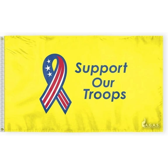 AGAS Support our Troops Flag - 3x5 Ft - Printed Single Sided Durable Polyester Indoor Yellow Ribbon Flag.