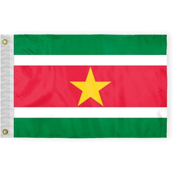 AGAS Suriname Courtesy Flag 12x18 inch Mini Surinamese Flag Outdoor 200D Nylon Double Stitched Hem Never Rust Brass Grommets Canvas Header Surinamese Nautical Boat Flag