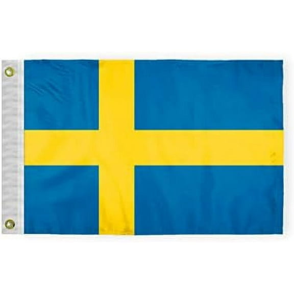 AGAS Sweden Courtesy Flag 12x18 inch Mini Swedish Flag Outdoor 200D Nylon Double Stitched Hem Never Rust Brass Grommets Canvas Header Swedish Nautical Boat Flag
