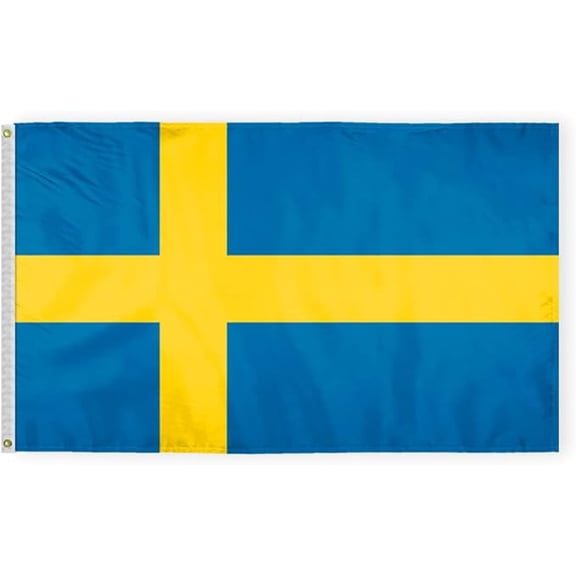 AGAS Sweden Flag 3x5 ft Double Stitched Hem 100% Polyester Metal Grommets Indoor Swedish Flag