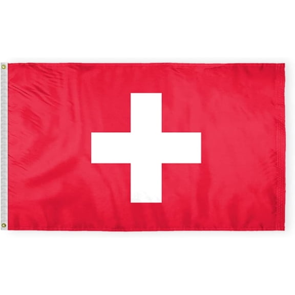 AGAS Swtizerland Flag 3x5 ft 200D Nylon Fabric Double Stitched Canvas Header Brass Grommets Fade Resistant & Vivid Colors Can be Hung on Flagpole Outside or Indoors on a Wall