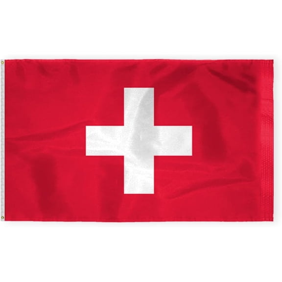 AGAS Swtizerland Flag 6x10 ft 200D Nylon 6 Needle Lock Stitched Fly Hem Never Rust Brass Grommets Canvas Header Large Size CH Swiss Flag