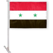 AGAS Syria Car Flag Premium 10.5x15 inch Printed Double Sided on Super Knit Polyester Fabric Double Stitched 19 Inch White Plastic Unbreakable Stiff Pole High Visibility Syrian Arab Republic Car Flag