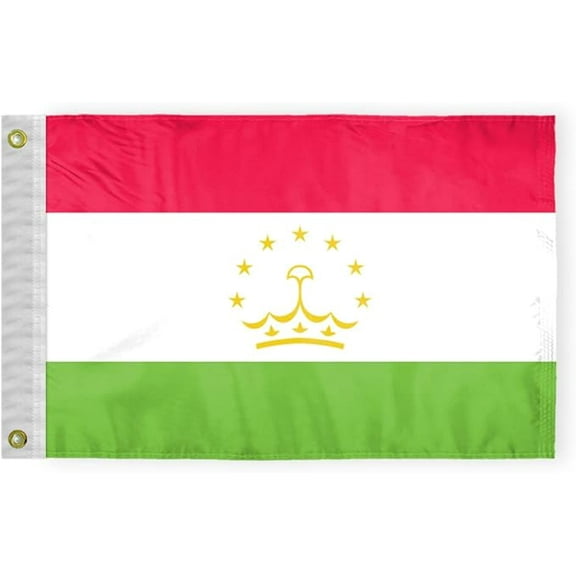 AGAS Tajikistan Courtesy Flag 12x18 inch Mini Tajik Flag Outdoor 200D Nylon Double Stitched Hem Never Rust Brass Grommets Canvas Header Tajik Nautical Boat Flag