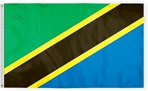 AGAS Tanzania Flag 3x5 ft Double Stitched Hem 100% Polyester Metal Grommets Indoor Tanzanian Flag