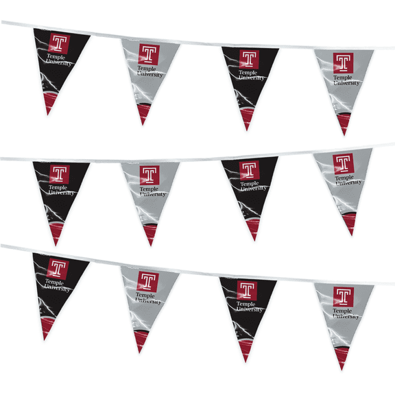 AGAS Temple University T Logo Text Pennant String 15 ft 4 x 6 inch NCAA Licensed TU String