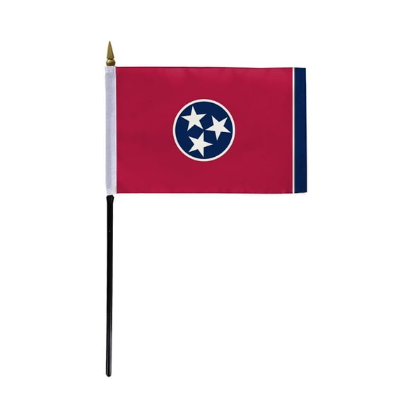 AGAS Tennessee Stick Flag 4x6 Inch with 11 inch Plastic Pole - Printed Polyester - State of Tennessee Small Flag on Stick