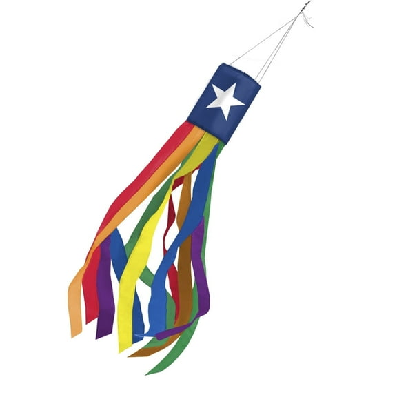 AGAS Texas Rainbow Pride 60 inch Column Windsock - Printed Single Sided on Outdoor Heavy Duty Nylon - Hanging Decoration Windsocks for Yard Yellow Ribbon Yard Décor - Clip for Hanging