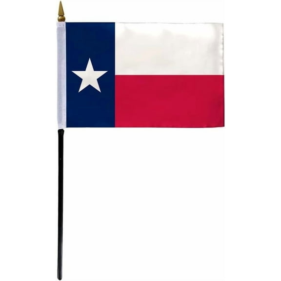 AGAS Texas Stick Flag 4x6 Inch with 11 inch Plastic Pole - Single Ply Reverse Print on Back Polyester 100% Bleed Through - State of Texas Small Flag on Stick