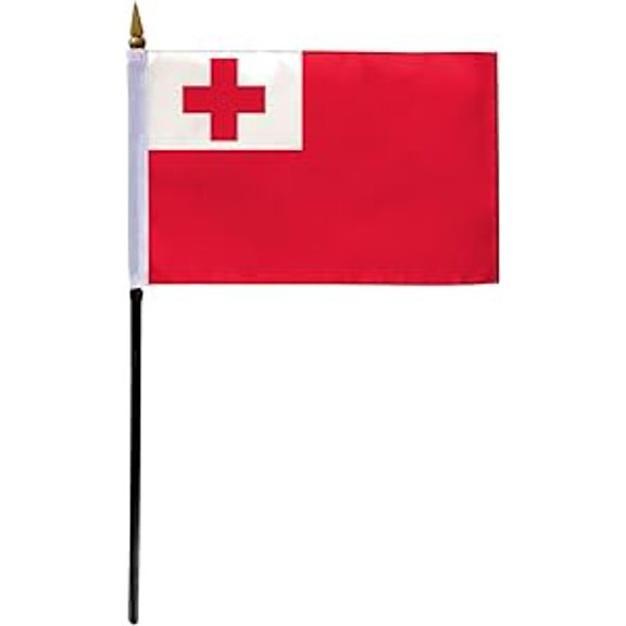 AGAS Tonga Flag 4x6 inch - 11" Plastic Pole 100% Polyester Stitched Edges Tongan Mini Flag on a Stick