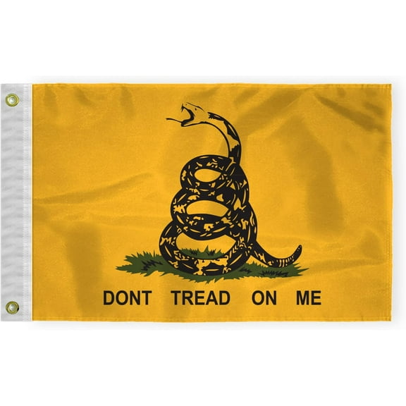 AGAS Don't Tread on Me Gadsden Courtesy Flag 12x18 inch Mini Gadsden Flag Outdoor 200D Nylon - Bold Bright Yellow American Historical Coiled Rattle Snake Gadsden Nautical Boat Flag