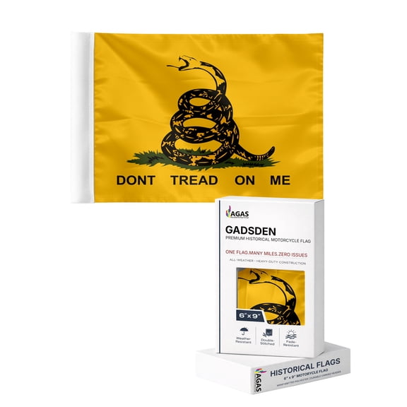 AGAS Don't Tread on Me Gadsden Flag Motorcycle Flag 6x9 inch Double Sided Printed Wrap Knitted Polyester Double Stitched Bold Bright Yellow American Historical Coiled Rattle Snake Gadsden Bike Flag