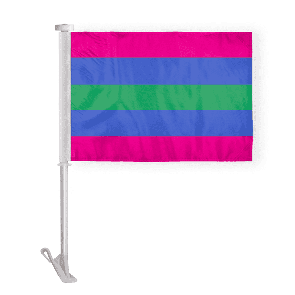 AGAS Trigender Car Window Flag 10.5x15 inch - Double Side Printed Wrap Knitted Polyester - 19 Inch White Plastic Unbreakable Pole Car Flag