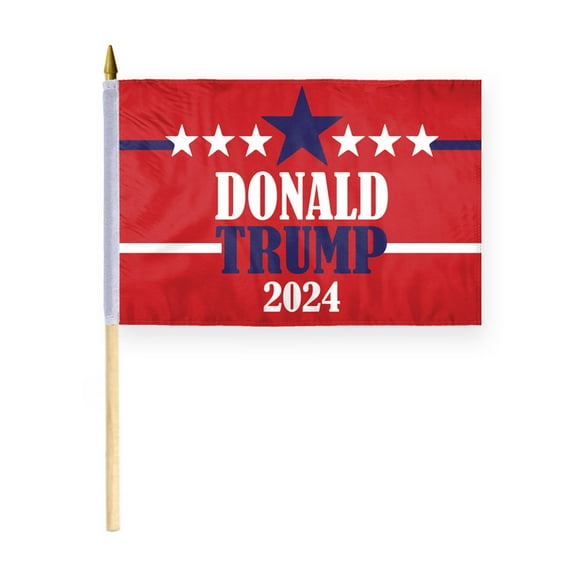 AGAS Trump 12x18 Inch Stick Flag - Save America Again - 100% Polyester with 24 Inch Natural Wood Pole - Durable and Vibrant for Trump 2024 Support