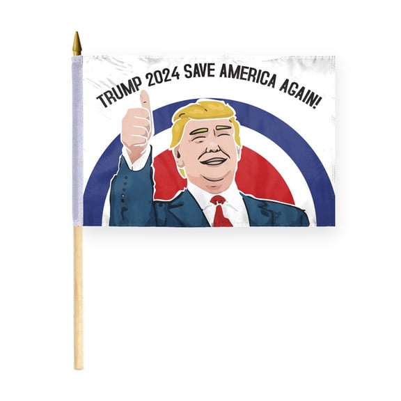 AGAS Trump 12x18 Inch Stick Flag - White - - 100% Polyester with 24 Inch Natural Wood Pole - Durable and Vibrant for Trump 2024 Support
