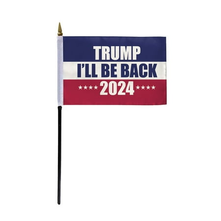 AGAS Trump 4x6 Inch Stick Flag - Red, White & Blue Flag - 100% Polyester with 11 Inch Plastic Pole - Single Ply Reverse Print - Ideal for Trump 2024 Support
