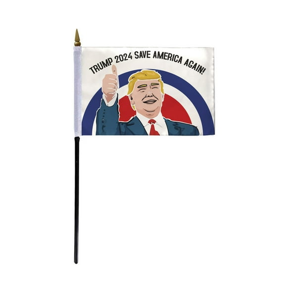 AGAS Trump 4x6 Inch Stick Flag - Save America Again - - 100% Polyester with 11 Inch Plastic Pole - Single Ply Reverse Print - Ideal for Trump 2024 Support