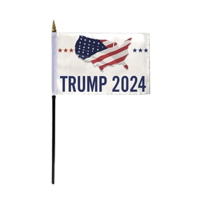 AGAS Trump 4x6 Inch Stick Flag - White - 100% Polyester with 11 Inch Plastic Pole - Single Ply Reverse Print - Ideal for Trump 2024 Support