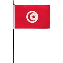 AGAS Tunisia Flag 4x6 inch - 11" Plastic Pole 100% Polyester Stitched Edges Tunisian Mini Flag on a Stick