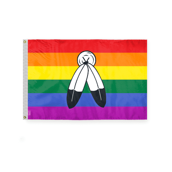 AGAS Two-Spirit Rainbow Flag 3x5 Ft - Double Sided Polyester - Plated Grommets - Twospirit Body Flag 3 x 5 Ft Twospirits Rainbow Banner