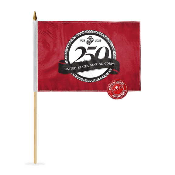 AGAS US Marine Corps 250 Anniversary Stick Flag 12 x 18 inch Polyester Parade Flag