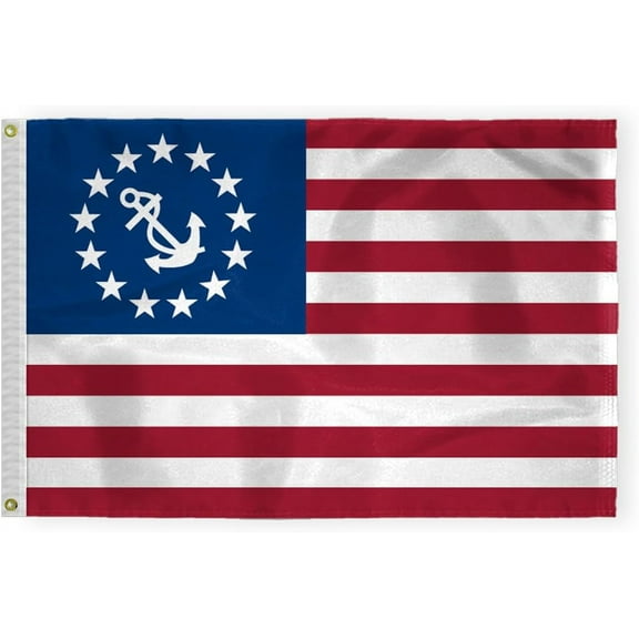AGAS US Yacht Ensign Flag - 24 x 36 Inch - Printed 200D Nylon - Stitched Edges - Brass Grommets Canvas Heading - USA Boat Ensign Flag.