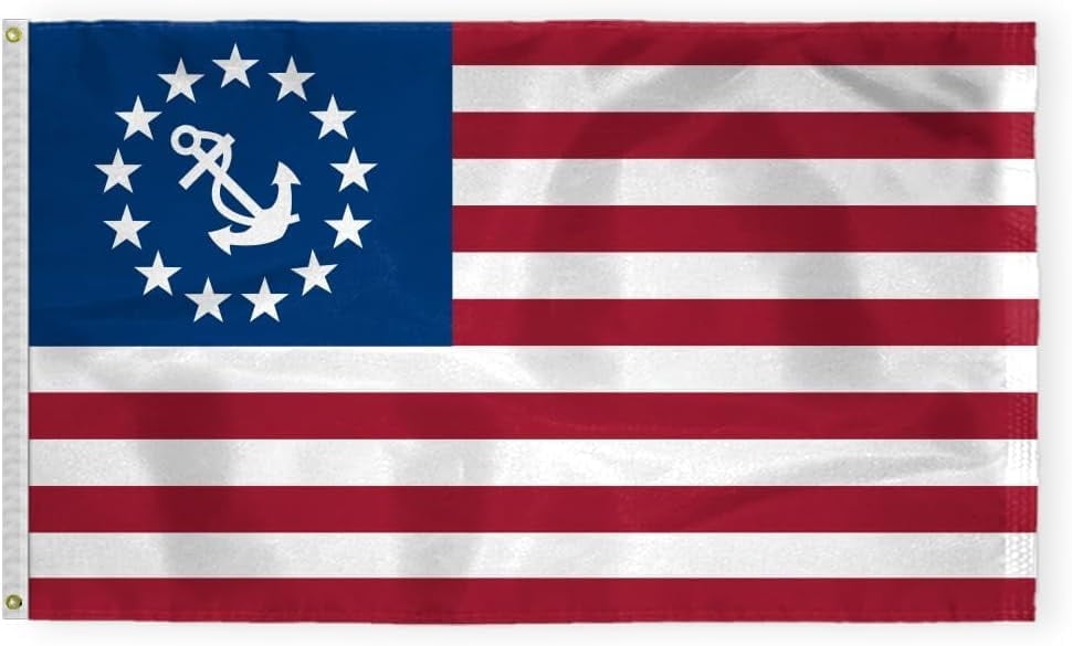 AGAS US Yacht Ensign Flag - 4 x 6 Ft - Printed 200D Nylon - Stitched Edges - Brass Grommets Canvas Heading - USA Boat Ensign Flag