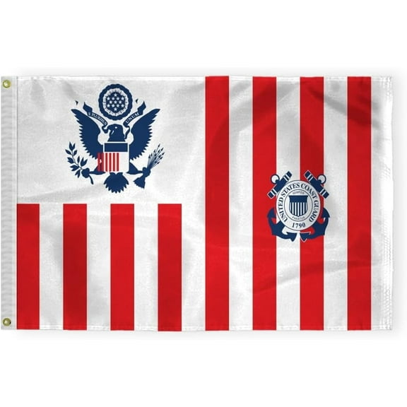 AGAS USA Coast Guard Ensigns Flag - 30 x 48 Inch - Printed 200D Nylon - Stitched Edges - Brass Grommets Canvas Heading.