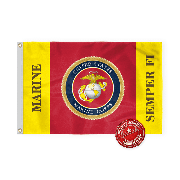 AGAS USMC Semper Fi Flag 2 x 3 ft Printed Single Sided 200D Nylon Flag w Brass Grommets, Header