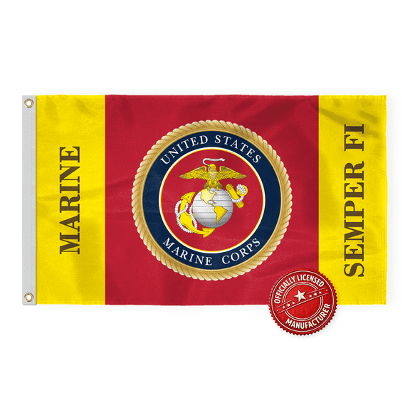AGAS USMC Semper Fi Flag 3 x 5 ft Printed Double Sided 200D Nylon Flag w Brass Grommets, Header