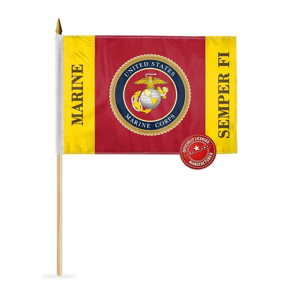 AGAS USMC Semper Fi Stick Flag 12 x 18 inch Printed Single Sided Polyester 24 inch Wooden Pole
